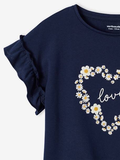 Meisjes-T-shirt met iriserend motief en korte mouwen met ruches antraciet+lichtgeel+lichtroze+marineblauw - vertbaudet enfant 