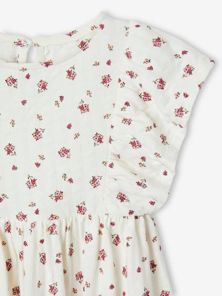 Bloemenjurk van tricot met reliëf ecru - vertbaudet enfant 