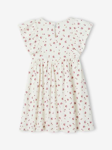 Bloemenjurk van tricot met reliëf ecru - vertbaudet enfant 