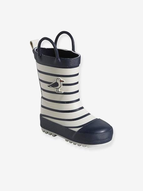 Gestreepte regenlaarzen voor baby groen, bedrukt+lichtblauw+marineblauw+marineblauw, gestreept - vertbaudet enfant 