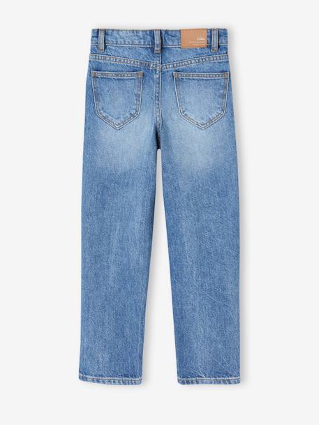 Rechte jeans MorphologiK meisjes heupomvang Small donkerblauw+gebleekt denim+stone - vertbaudet enfant 