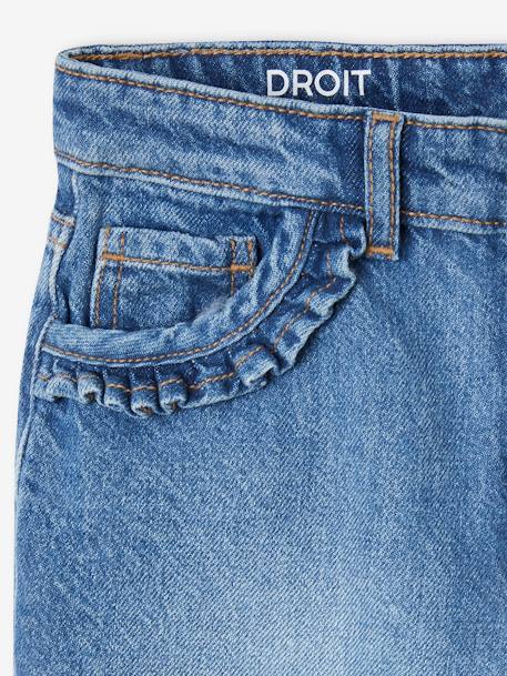 Rechte jeans MorphologiK meisjes heupomvang Large donkerblauw+gebleekt denim+stone - vertbaudet enfant 