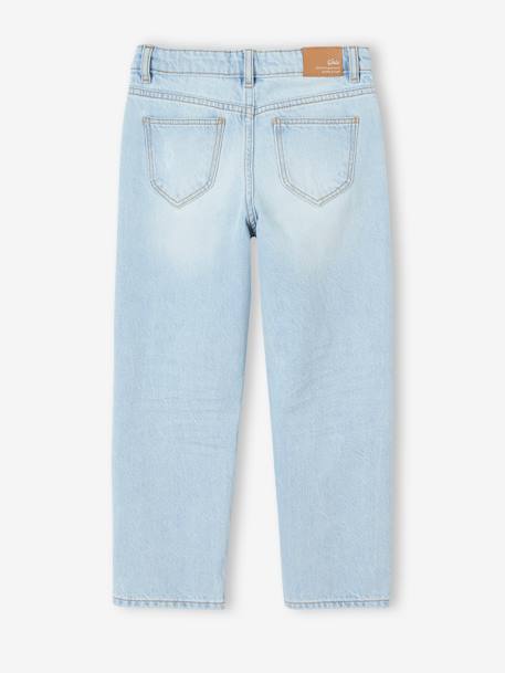 Rechte jeans MorphologiK meisjes heupomvang Large donkerblauw+gebleekt denim+stone - vertbaudet enfant 