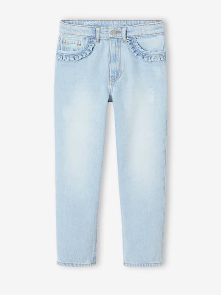 Rechte jeans MorphologiK meisjes heupomvang Large donkerblauw+gebleekt denim+stone - vertbaudet enfant 