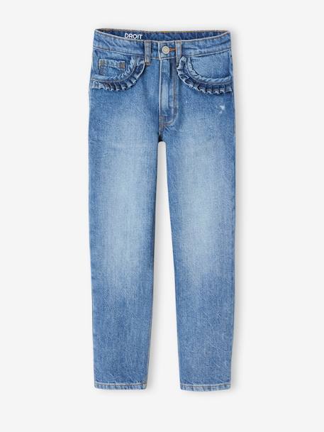 Rechte jeans MorphologiK meisjes heupomvang Small donkerblauw+gebleekt denim+stone - vertbaudet enfant 