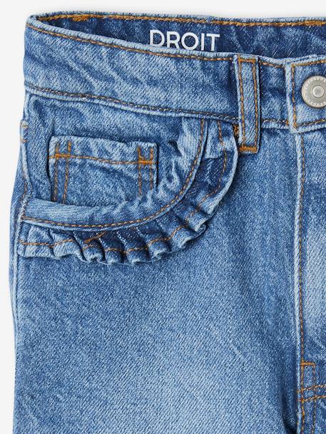 Rechte jeans MorphologiK meisjes heupomvang Small donkerblauw+gebleekt denim+stone - vertbaudet enfant 