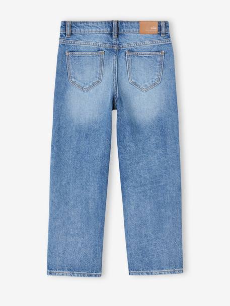 Rechte jeans MorphologiK meisjes heupomvang Large donkerblauw+gebleekt denim+stone - vertbaudet enfant 