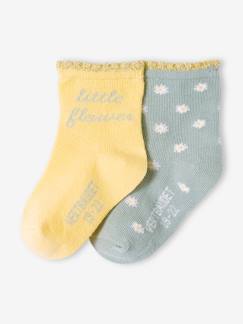 -Set van 2 paar sokjes met bloemen voor babymeisje