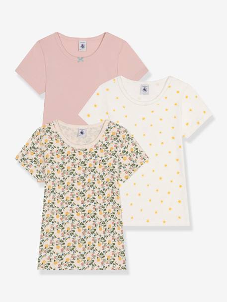 Set van 3 T-shirts met korte mouwen PETIT BATEAU oudroze - vertbaudet enfant 
