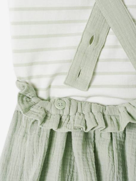 Set meisjesshirt met strepen + rok van katoengaas indigoblauw+lila+saliegroen - vertbaudet enfant 