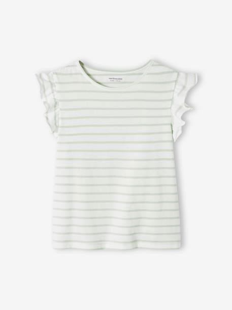 Set meisjesshirt met strepen + rok van katoengaas indigoblauw+lila+saliegroen - vertbaudet enfant 