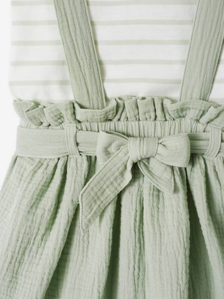 Set meisjesshirt met strepen + rok van katoengaas indigoblauw+lila+saliegroen - vertbaudet enfant 