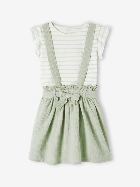 Set meisjesshirt met strepen + rok van katoengaas indigoblauw+lila+saliegroen - vertbaudet enfant 