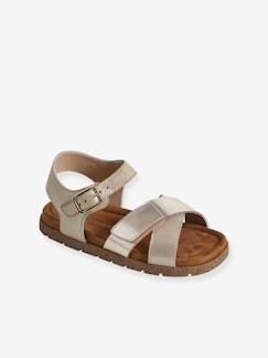 Schoenen-Meisje shoenen 23-38-Open leren sandalen voor kinderen, VERTBAUDET-collectie.