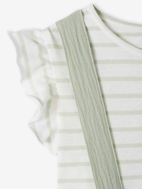 Set meisjesshirt met strepen + rok van katoengaas indigoblauw+lila+saliegroen - vertbaudet enfant 