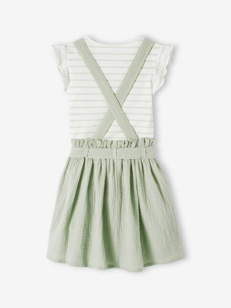 Set meisjesshirt met strepen + rok van katoengaas indigoblauw+lila+saliegroen - vertbaudet enfant 