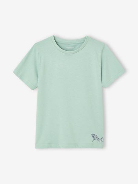 Set van 3 geassorteerde jongens-T-shirts met korte mouwen azuurblauw+blauwgroen+cappuccino+gemêleerd wit+groen+set mastic - vertbaudet enfant 