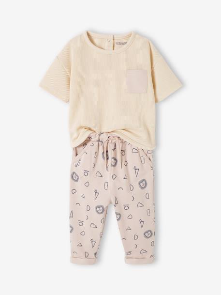 Babyset T-shirt met honingraat en broek van molton ecru - vertbaudet enfant 