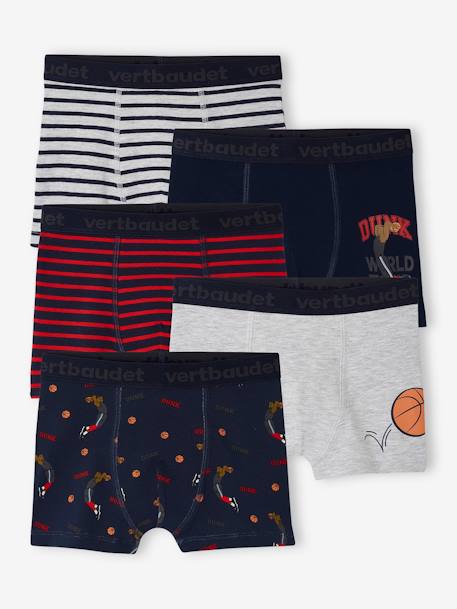 Set met 5 stretch jongensboxers 'basket' van biokatoen gemêleerd grijs - vertbaudet enfant 