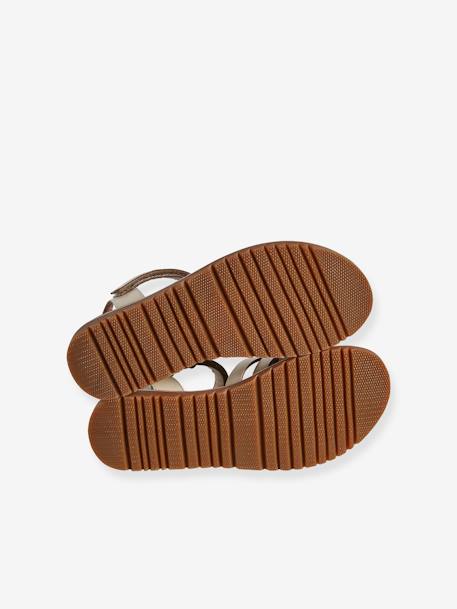 Kindersandalen van leer met klittenband, collectie kleuterschool ecru+goud - vertbaudet enfant 