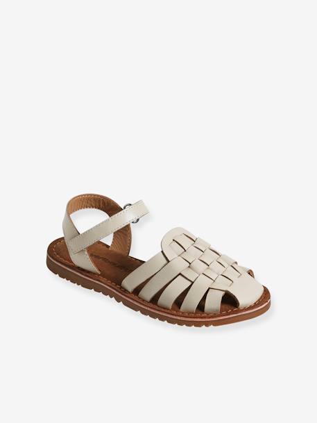 Kindersandalen van leer met klittenband, collectie kleuterschool ecru+goud - vertbaudet enfant 