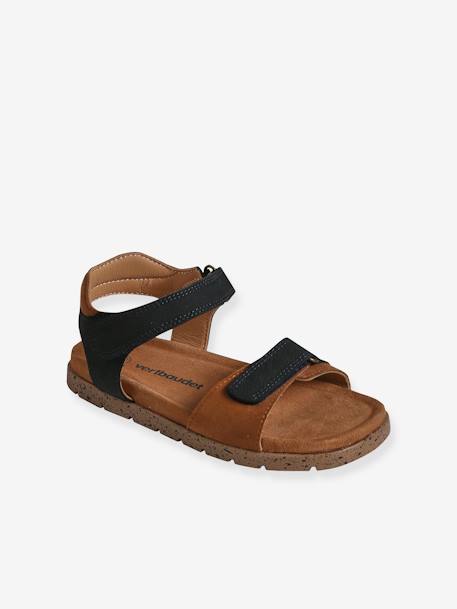 Sandalen met klittenbandsluiting van leer voor kinderen, VERTBAUDET-collectie. kaki+marineblauw - vertbaudet enfant 