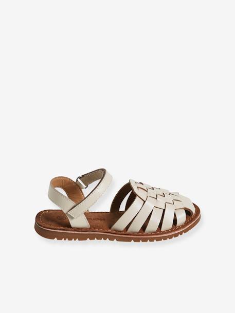 Kindersandalen van leer met klittenband, collectie kleuterschool ecru+goud - vertbaudet enfant 