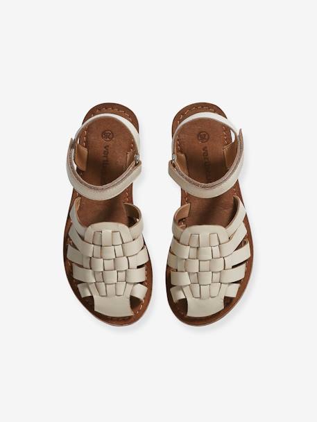 Kindersandalen van leer met klittenband, collectie kleuterschool ecru+goud - vertbaudet enfant 