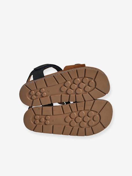 Sandalen met klittenbandsluiting van leer voor kinderen, VERTBAUDET-collectie. kaki+marineblauw - vertbaudet enfant 