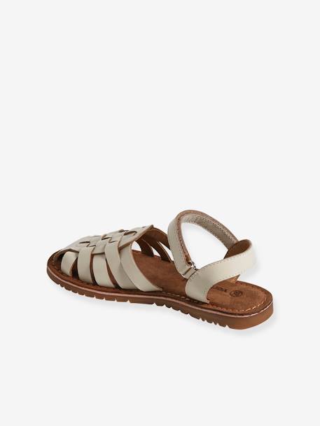 Kindersandalen van leer met klittenband, collectie kleuterschool ecru+goud - vertbaudet enfant 