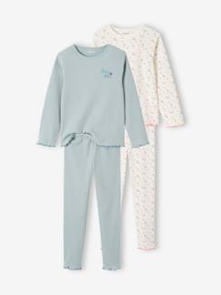 Meisje-Pyjama, surpyjama-Set van 2 meisjespyjama's van ribtricot