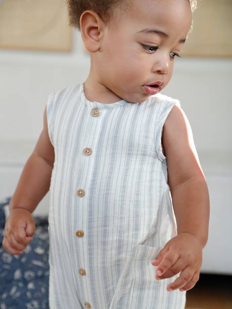 Boxpakje van katoengaas blauw+ecru+saliegroen - vertbaudet enfant 
