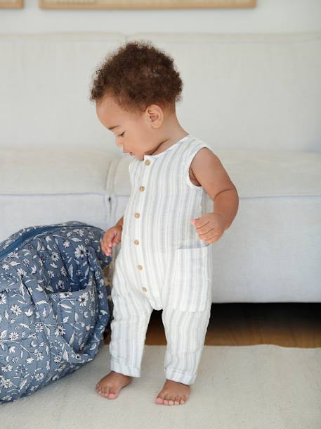 Boxpakje van katoengaas blauw+ecru+saliegroen - vertbaudet enfant 