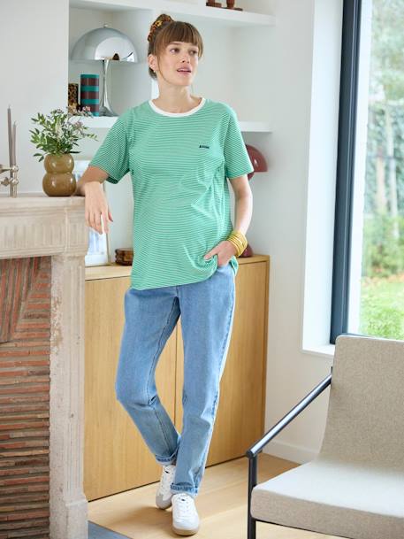 Personaliseerbare gestreept zwangerschaps- en borstvoedings t-shirt in katoen groen+Rood gestreept - vertbaudet enfant 