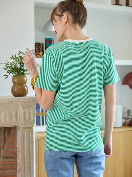 Personaliseerbare gestreept zwangerschaps- en borstvoedings t-shirt in katoen groen+Rood gestreept - vertbaudet enfant 