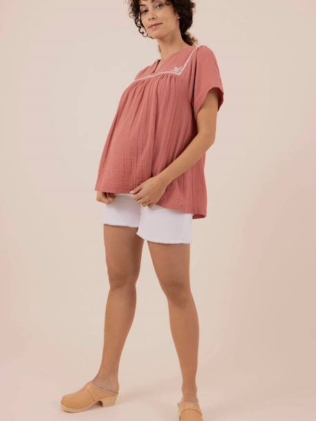 Zwangerschapsblouse Farah ENVIE DE FRAISE van katoengaas rozenhout+wit - vertbaudet enfant 