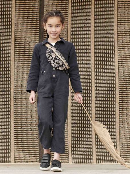 Jumpsuit meisjes met 'worker'-stijl antraciet - vertbaudet enfant 