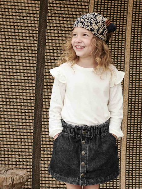 T-shirt BASICS met lange mouwen en ruches voor meisjes ecru+rozen - vertbaudet enfant 