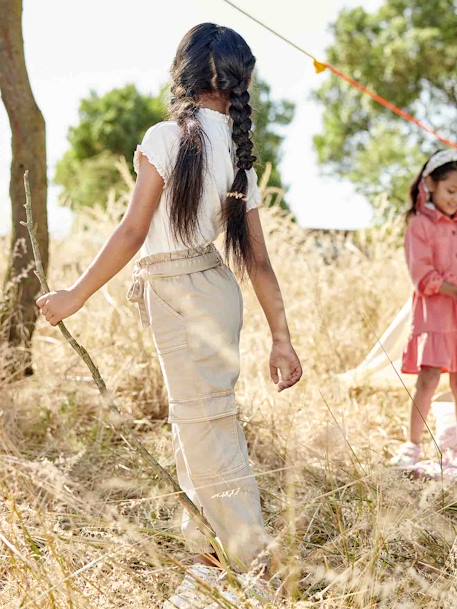 Cargobroek meisjes van soepel materiaal zandbeige - vertbaudet enfant 