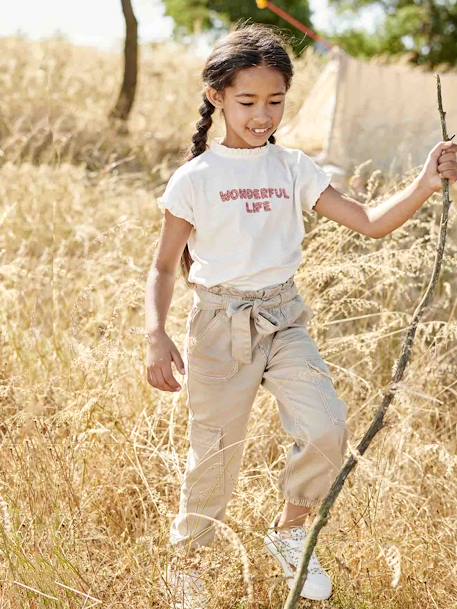 Cargobroek meisjes van soepel materiaal zandbeige - vertbaudet enfant 
