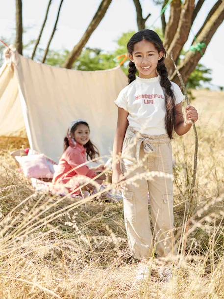 Cargobroek meisjes van soepel materiaal zandbeige - vertbaudet enfant 
