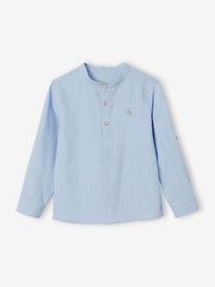 Jongens-Overhemd-Linnen/katoenen overhemd voor jongens met maokraag en lange mouwen