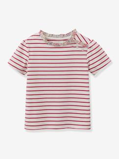 Meisje-T-shirt, souspull-T-shirt-Gestreept meisjesshirt in Libertystof - biokatoen CYRILLUS