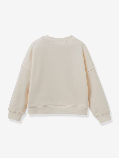 Meisjessweater met borduursel Libertystof - biokatoen - CYRILLUS ecru - vertbaudet enfant 
