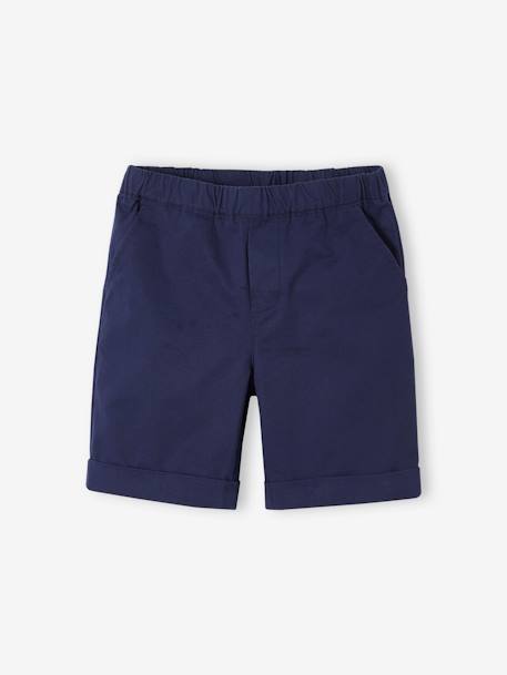 Net jongenshemd, Mao-kraag en korte broek beige+blauw, gestreept - vertbaudet enfant 
