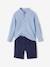 Net jongenshemd, Mao-kraag en korte broek beige+blauw, gestreept - vertbaudet enfant 