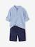 Net jongenshemd, Mao-kraag en korte broek beige+blauw, gestreept - vertbaudet enfant 