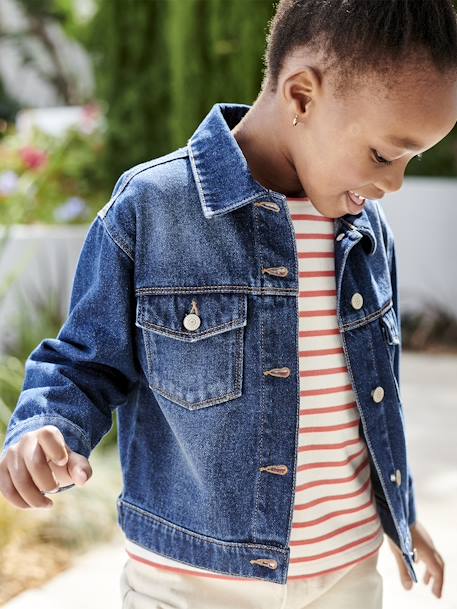 Spijkerjas in 'worker'-stijl meisjes jeansblauw - vertbaudet enfant 