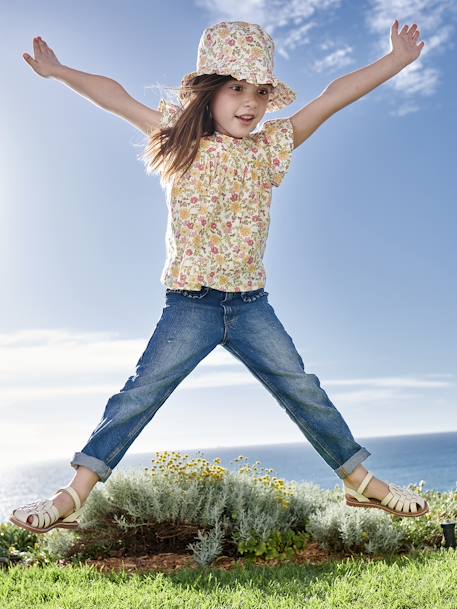 Kindersandalen van leer met klittenband, collectie kleuterschool ecru+goud - vertbaudet enfant 