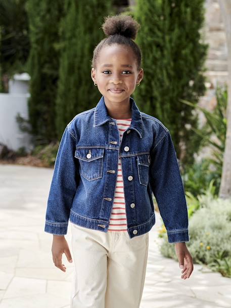 Spijkerjas in 'worker'-stijl meisjes jeansblauw - vertbaudet enfant 
